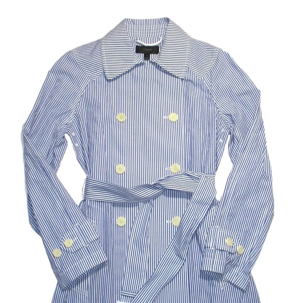NWT J.Crew Trench Coat in Blue White Shirting Stripes Lightweight Coat 4 - Picture 5 of 7